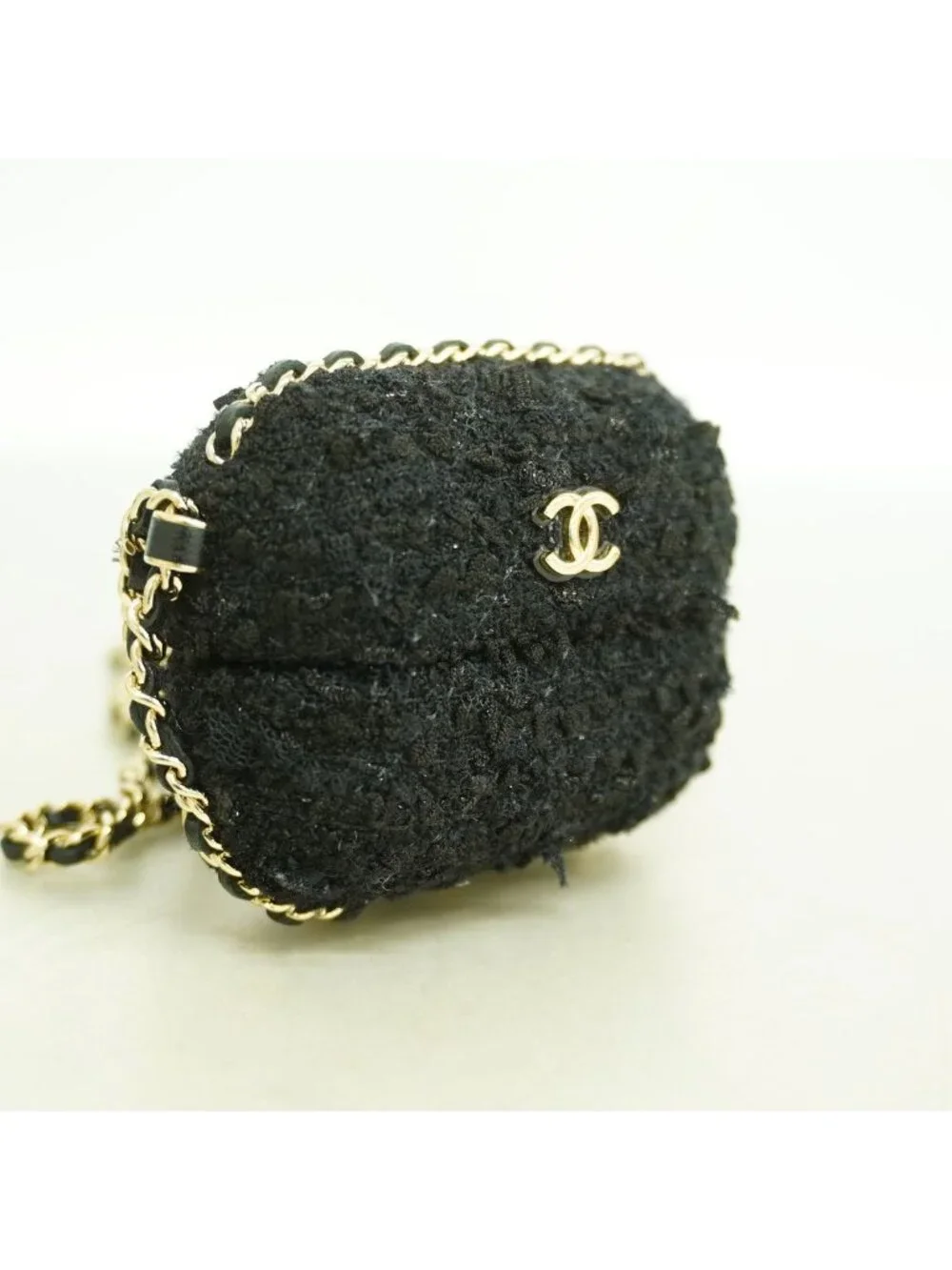 Chanel Airpods Case Tweed Black Champagne Gold Shoulder Bag